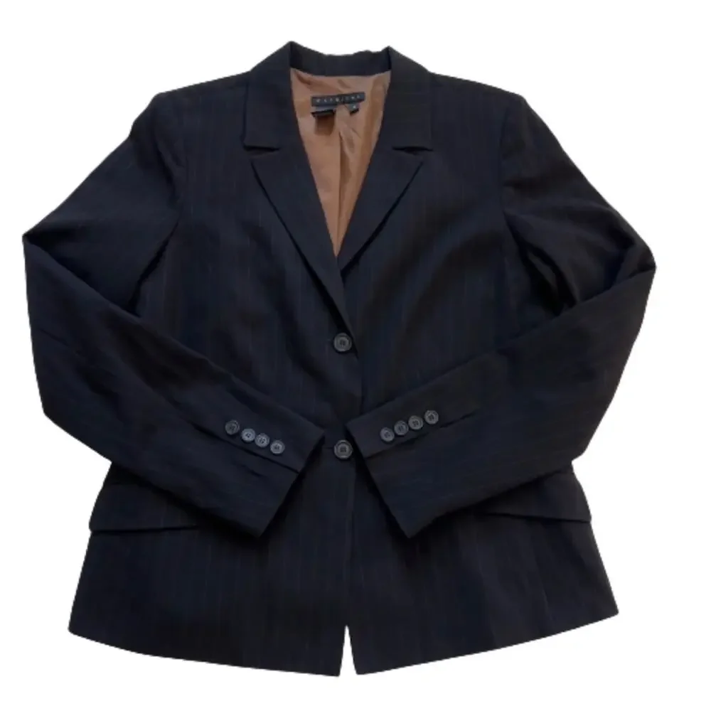 Parellel Blazer Jacket Black Brown Pinstriped Button Front Career Office Size 14
